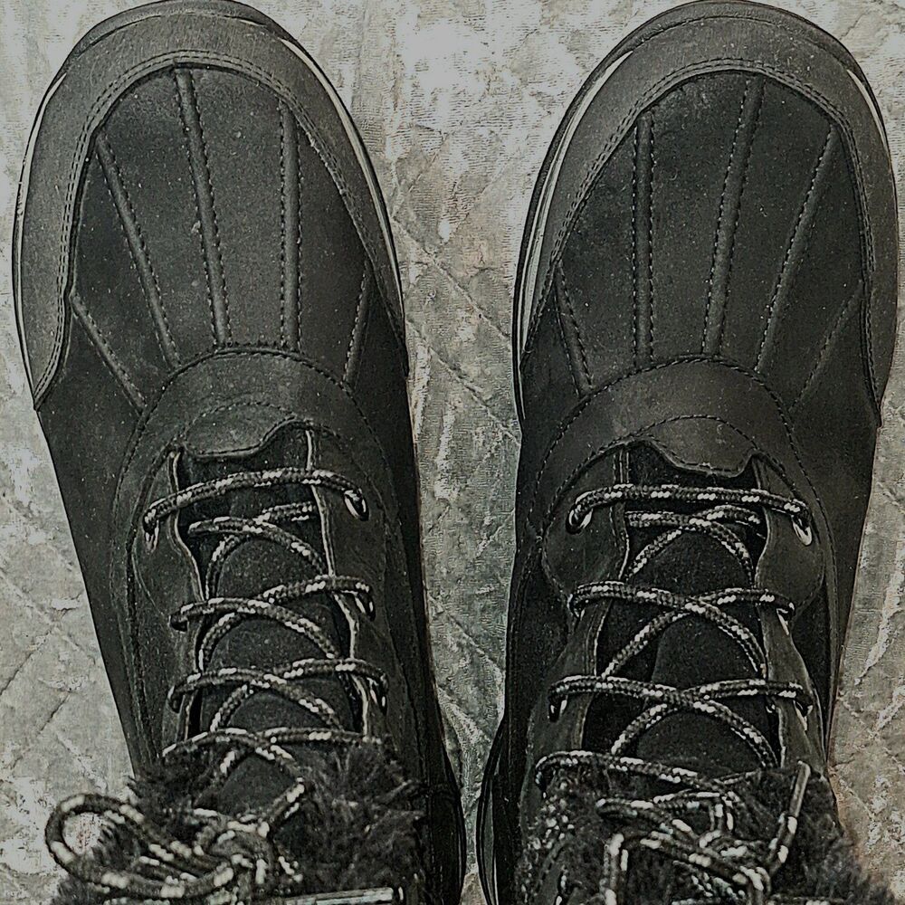 Lands End Womens 473076 Avalanche Snow Boot Black Suede Lace Up Faux Fur Trim 11 - Picture 7 of 12